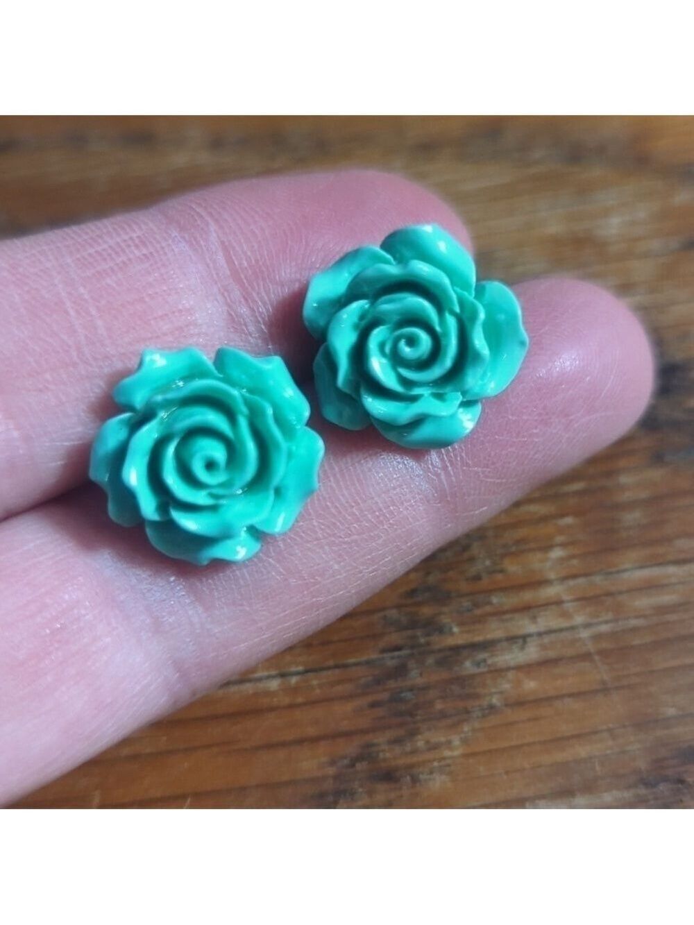 Earrings--Stainless Steel Light Green Resin Flower
